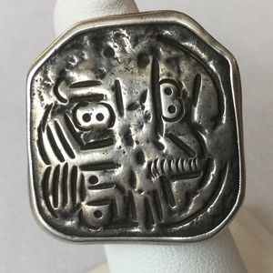 MidC Vintage Mexico Abstract Tribal Silver Ring - Size 6 - Sterling Mexico Bell